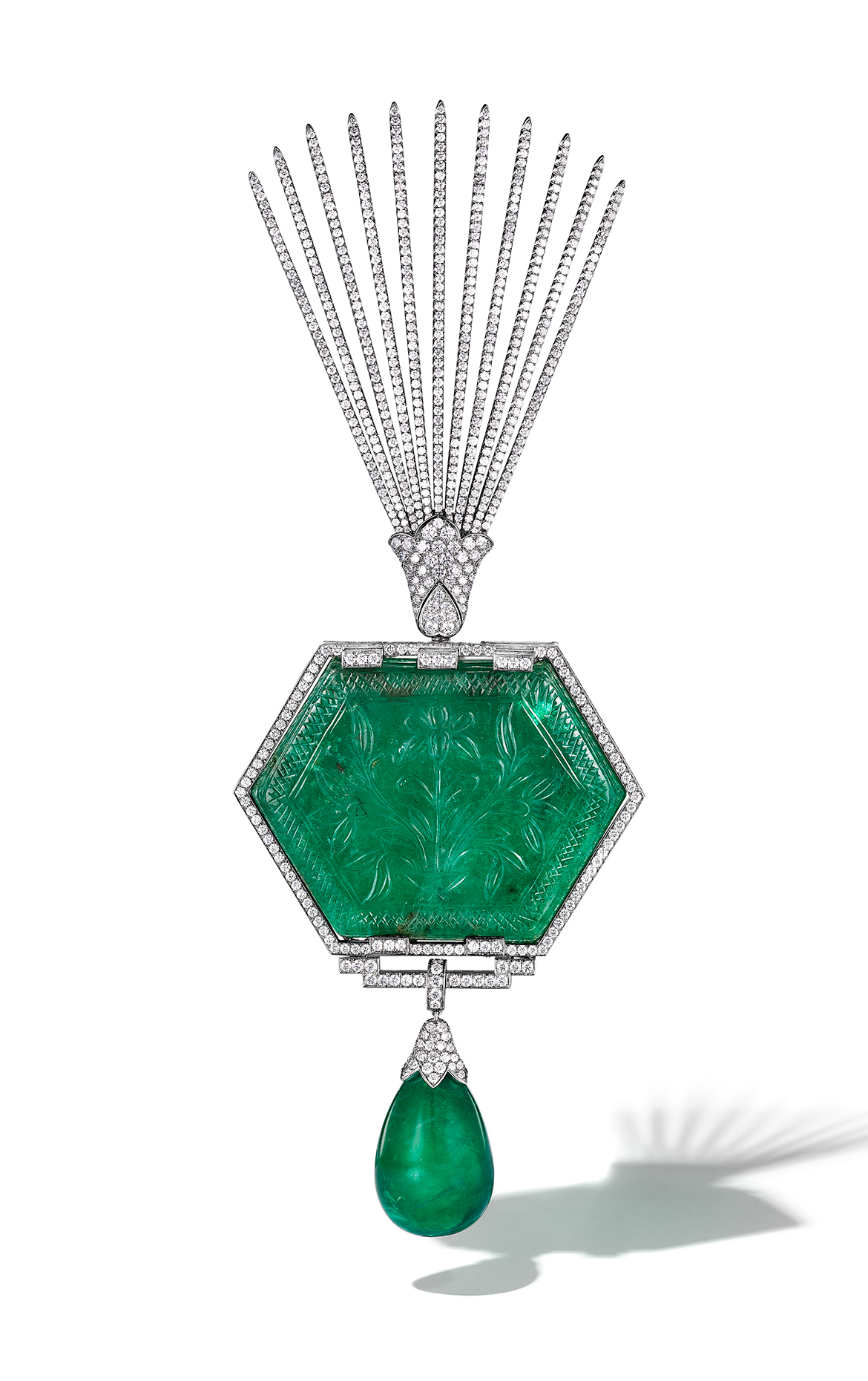 Moghul Cartier Emerald Brooch Fan